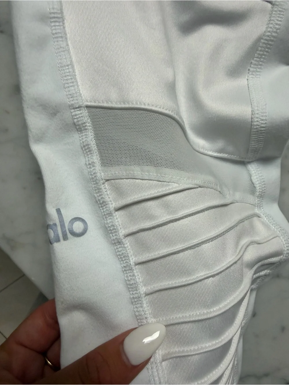 ALO Yoga White Ribbed Panel Leggings